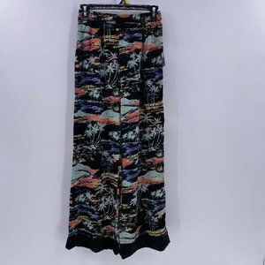 Free People Blue Lagoon Print Pants sz L Black